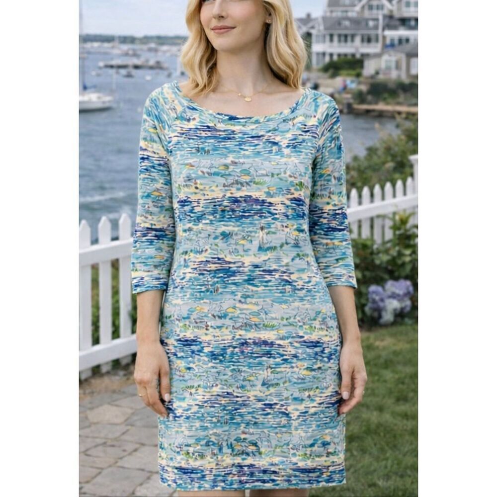 Lilly Pulitzer high tide boatneck 3/4 sleeve dress beach umbrella print
